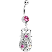 Load image into Gallery viewer, Pink Gem Bow and Paved Teardrop Belly Ring
