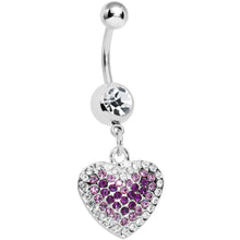 Load image into Gallery viewer, Crystalline Gem Violet Paved Heart Belly Ring
