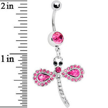 Load image into Gallery viewer, Pink Gem Fancy Wing Dragonfly Belly Ring
