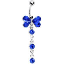 Load image into Gallery viewer, Sapphire Blue Gem Tri Drop Butterfly Belly Ring
