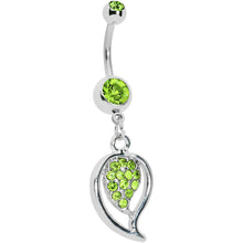 Load image into Gallery viewer, Peridot Green Gem Stylish Paved Leaf Belly Ring
