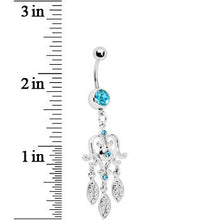 Load image into Gallery viewer, Aqua Gem Scroll Heart Dream catcher Belly Ring
