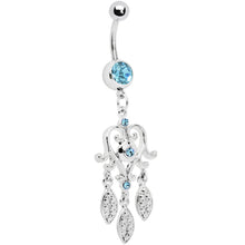 Load image into Gallery viewer, Aqua Gem Scroll Heart Dream catcher Belly Ring
