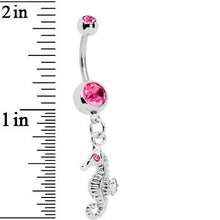 Load image into Gallery viewer, Pink Gem Seahorse Dangle Belly Ring
