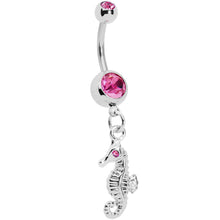 Load image into Gallery viewer, Pink Gem Seahorse Dangle Belly Ring
