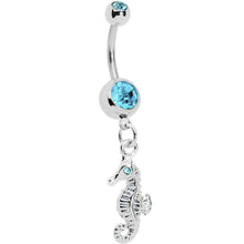 Load image into Gallery viewer, Aqua Gem Seahorse Dangle Belly Ring
