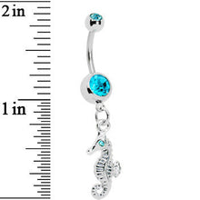 Load image into Gallery viewer, Aqua Gem Seahorse Dangle Belly Ring

