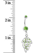 Load image into Gallery viewer, Green Gem Open Leaf Belly Ring

