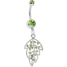 Load image into Gallery viewer, Green Gem Open Leaf Belly Ring
