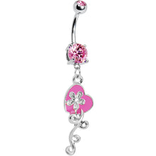 Load image into Gallery viewer, Pink Gem Flower Vine Heart Belly Ring
