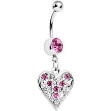 Load image into Gallery viewer, Pink Gem Encrusted Heart Dangle Belly Ring
