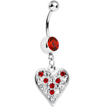 Load image into Gallery viewer, Red Gem Encrusted Heart Dangle Belly Ring
