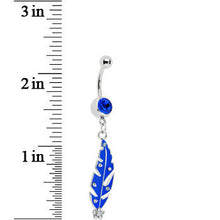 Load image into Gallery viewer, Sapphire Blue Gem Native Feather Dangle Belly Ring
