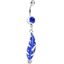 Load image into Gallery viewer, Sapphire Blue Gem Native Feather Dangle Belly Ring
