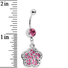 Load image into Gallery viewer, Pink Gem Paved Flower Dotted Line Belly Ring
