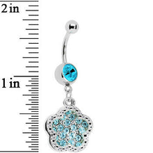 Load image into Gallery viewer, Aqua Gem Paved Flower Dotted Line Belly Ring
