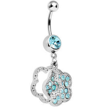 Load image into Gallery viewer, Aqua Gem Paved Flower Dotted Line Belly Ring
