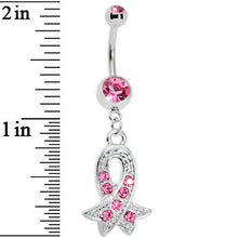 Load image into Gallery viewer, Pink Gem Breast Cancer Awareness Ribbon Belly Ring

