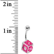 Load image into Gallery viewer, Pink Gem Paved Dice Belly Ring
