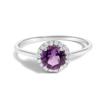 Load image into Gallery viewer, 10K White Gold Purple Amethyst and 1/10 Cttw Diamond Halo Ring
