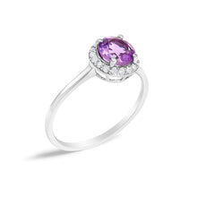 Load image into Gallery viewer, 10K White Gold Purple Amethyst and 1/10 Cttw Diamond Halo Ring
