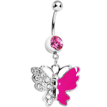 Load image into Gallery viewer, Pink Gem Enamel Butterfly Belly Ring
