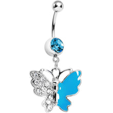 Load image into Gallery viewer, Blue Gem Enamel Butterfly Belly Ring
