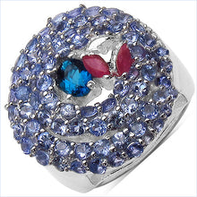 Load image into Gallery viewer, 3.31 Carat Genuine London Blue Topaz , Ruby &amp; Tanzanite .925 Sterling Silver Ring
