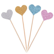 Load image into Gallery viewer, 40pcs/set Bling Heart Shape Insert Cards With Toothpick For Wedding Birthday Party Cute Lovely Gifts Cake Decorations Cocktail Picks Handmade Heart Shape Bamboo Toothpicks
