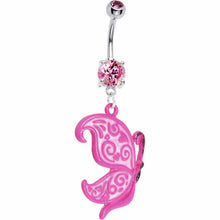 Load image into Gallery viewer, Neon Pink Butterfly Belly Ring
