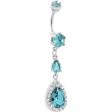 Load image into Gallery viewer, Hollywood Diva Aqua Gem Teardrop Belly Ring
