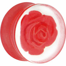 Load image into Gallery viewer, 20mm Clear Acrylic Red Floating Rose Flower Saddle Plug
