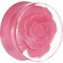 Load image into Gallery viewer, 7/8 Clear Acrylic Pink Floating Rose Flower Saddle Plug
