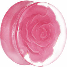 Load image into Gallery viewer, 24mm Clear Acrylic Pink Floating Rose Flower Saddle Plug
