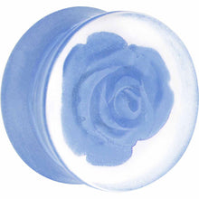 Load image into Gallery viewer, 20mm Clear Acrylic Blue Floating Rose Flower Saddle Plug
