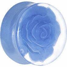 Load image into Gallery viewer, 7/8 Clear Acrylic Blue Floating Rose Flower Saddle Plug
