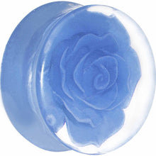 Load image into Gallery viewer, 24mm Clear Acrylic Blue Floating Rose Flower Saddle Plug

