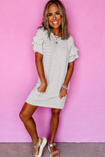 Load image into Gallery viewer, White Striped Round Neck Short Sleeve Mini Dress Casual &amp; Playful Everyday Look Dress
