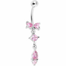 Load image into Gallery viewer, Pink Gem Bow Teardrop Dangle Belly Ring
