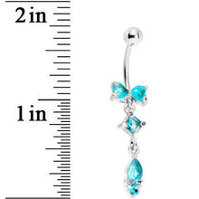 Load image into Gallery viewer, Aqua Gem Bow Teardrop Dangle Belly Ring
