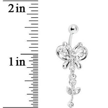Load image into Gallery viewer, Crystalline Gem Butterfly Flower Drop Belly Ring
