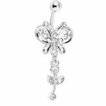 Load image into Gallery viewer, Crystalline Gem Butterfly Flower Drop Belly Ring
