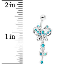 Load image into Gallery viewer, Aqua Gem Butterfly Flower Drop Belly Ring
