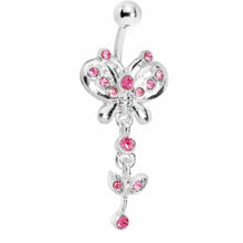Load image into Gallery viewer, Pink Gem Butterfly Flower Drop Belly Ring

