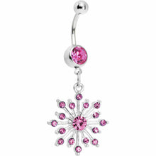 Load image into Gallery viewer, Pink Gem Sparkling Snowflake Belly Ring
