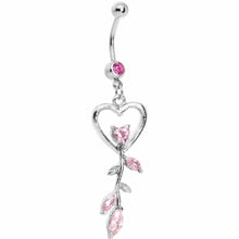 Load image into Gallery viewer, Pink Gem Heart Rose Flower Floral Belly Ring

