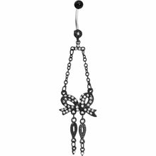 Load image into Gallery viewer, Dark Beauty Chained Bow Dangle Belly Ring

