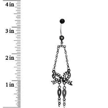 Load image into Gallery viewer, Dark Beauty Chained Bow Dangle Belly Ring
