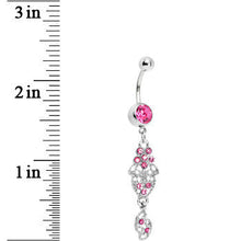 Load image into Gallery viewer, Pink Gem Floral Lace Filigree Dangle Belly Ring
