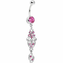 Load image into Gallery viewer, Pink Gem Floral Lace Filigree Dangle Belly Ring
